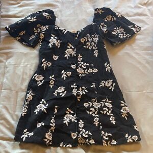 Abercrombie & Fitch Black Dress with Cream Floral Embroidery